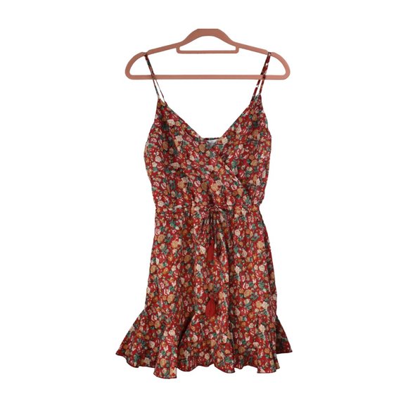 Maria & Kyndal's Woman's Sleeveless Red Floral Ruffle Mini-dress Size Small - Picture 9 of 9